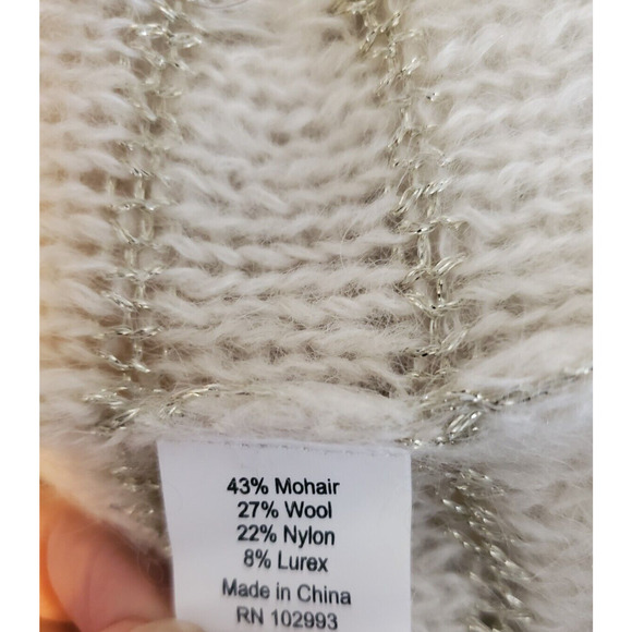 Twinkle by Wenlan Mohair Blend Ivory Open Front Batwing Sleeve Sweater M - Picture 5 of 5